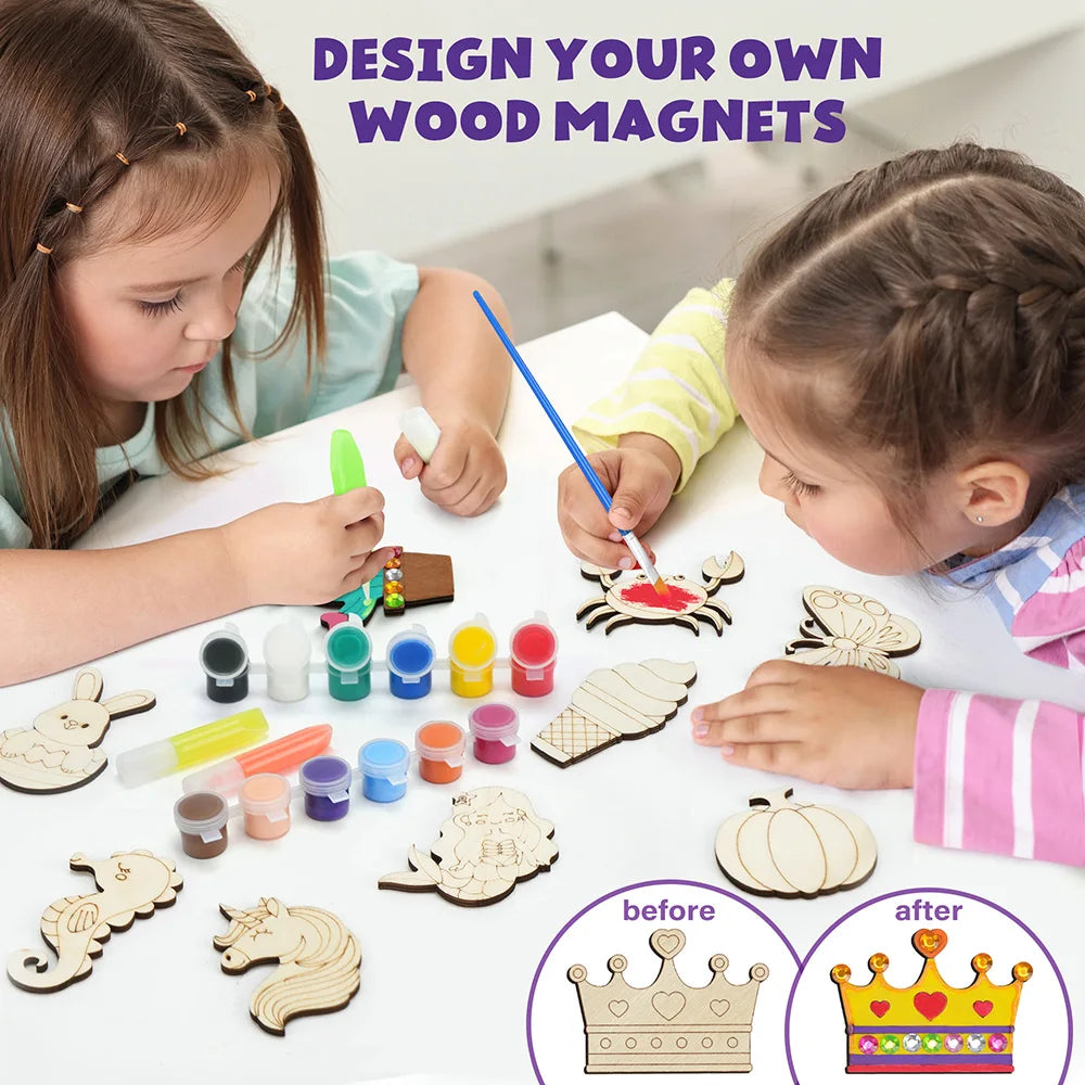 DIY Wooden Magnets Wood Crafts Kit for Kids