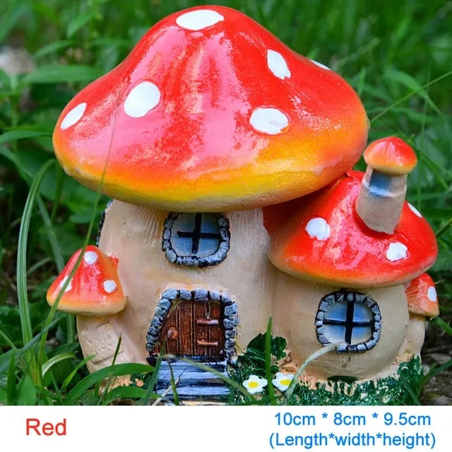 Cute Resin Mini Mushroom House Outdoor Garden Decoration Statue Gnome's House Sculpture For Home Office Room Decor Ornament
