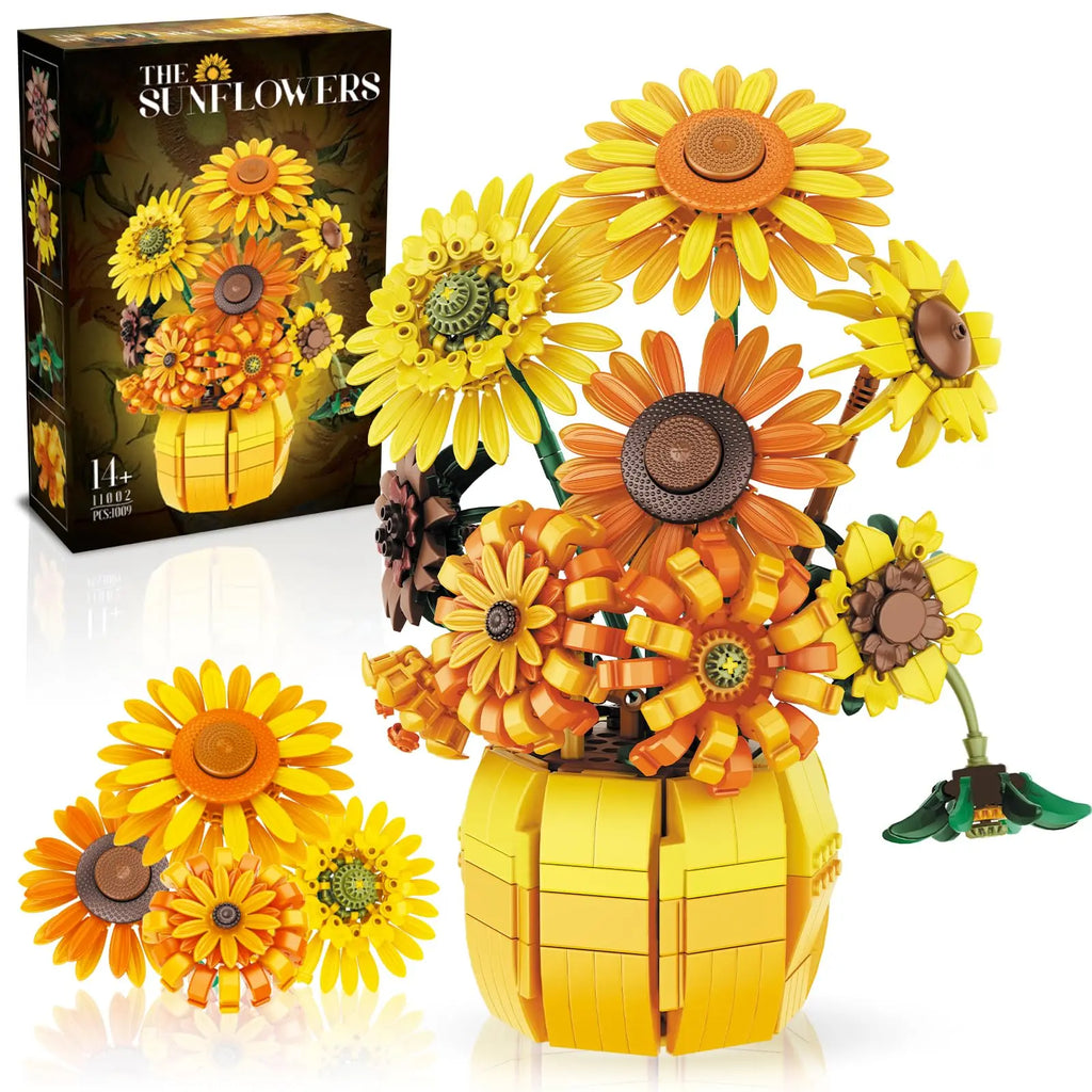 1009PCS Sunflower Building Blocks Flower Bouquet Vase Model Bricks Set