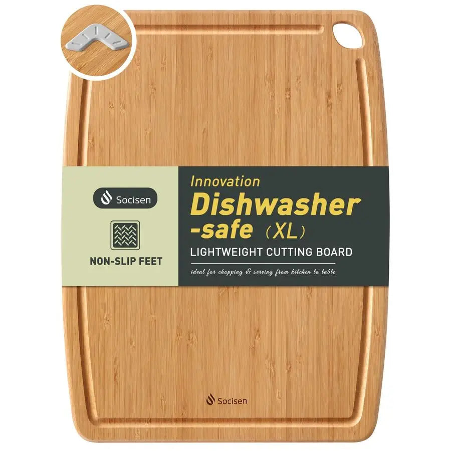 Durable Bamboo Cutting Board with NonSlip Feet,