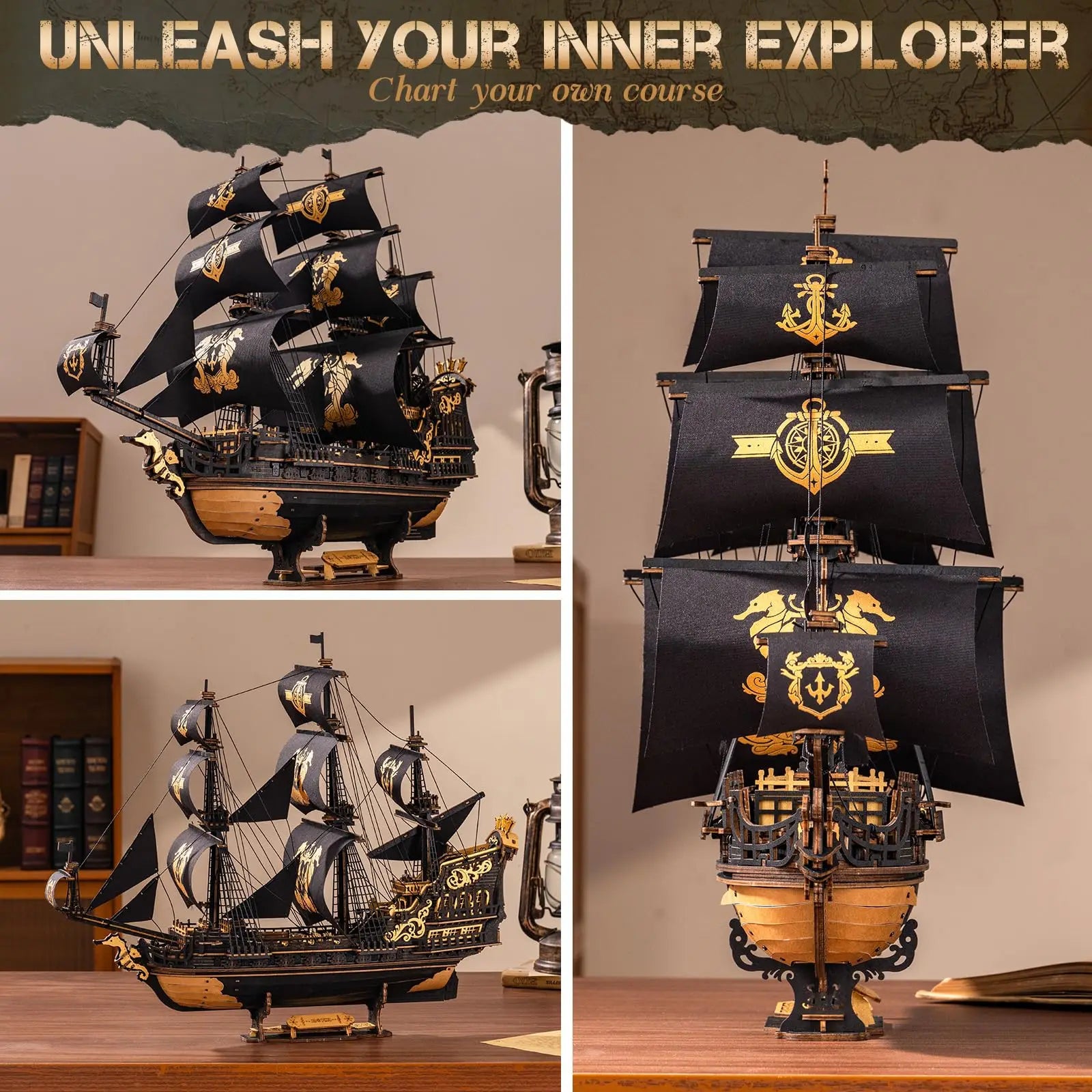 ROBOTIME 3D  Wooden Ship Model Kits for Teens&Adults to Build