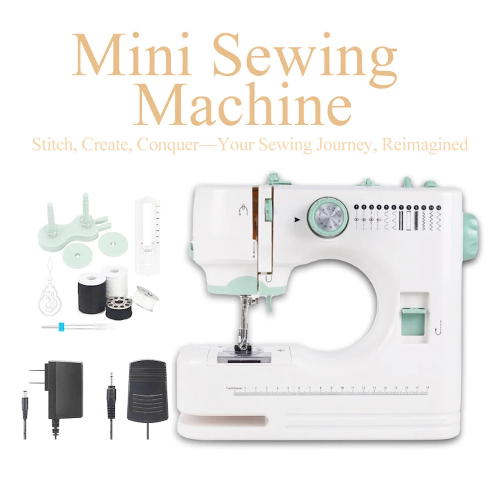Portable Mini Sewing Machine for Home - 12 Stitch Patterns with Foot Pedal/Light,