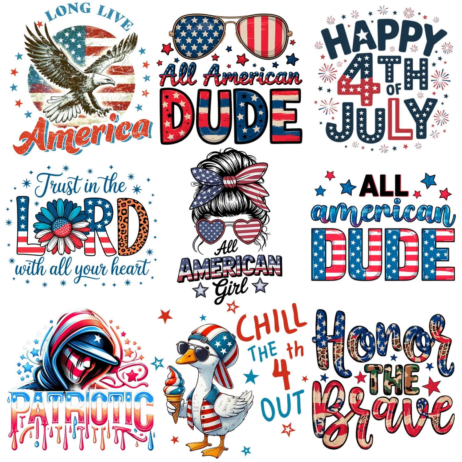 Independence Day Themed Iron-On Heat Transfer Decals