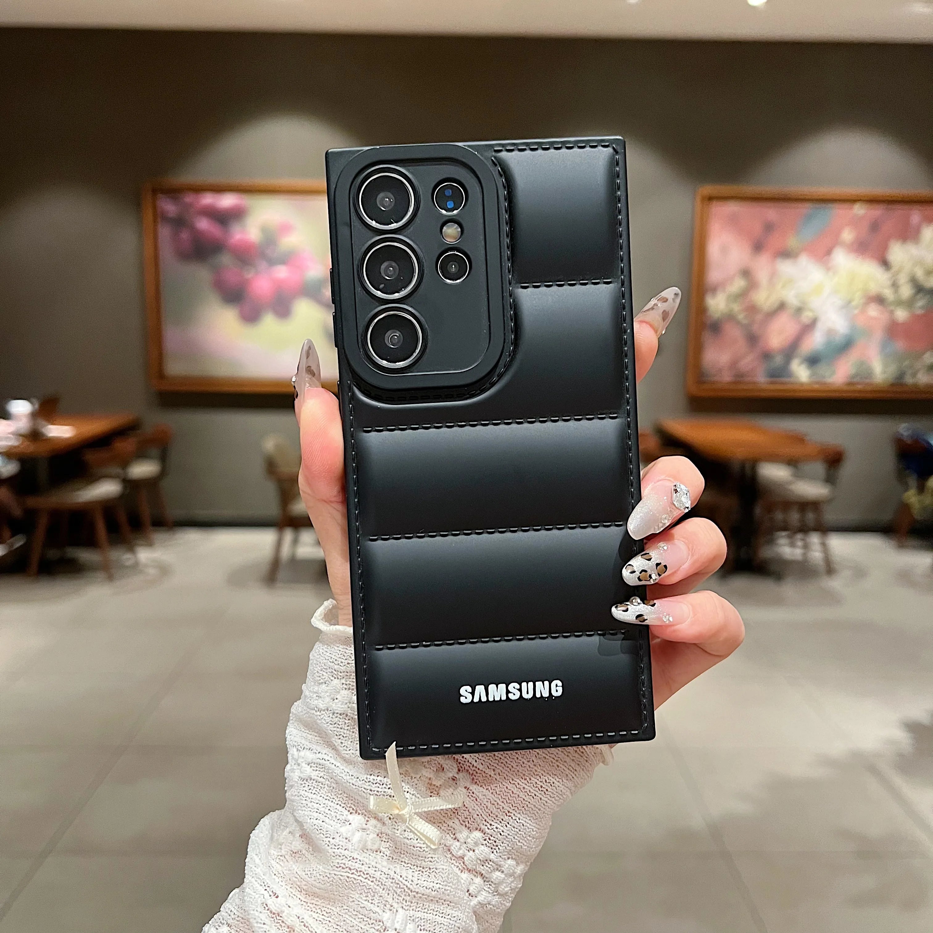 Wave Puffer Down Jacket Phone Case Samsung  Solid Color Shockproof Soft Cover