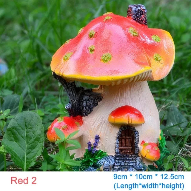 Cute Resin Mini Mushroom House Outdoor Garden Decoration Statue Gnome's House Sculpture For Home Office Room Decor Ornament