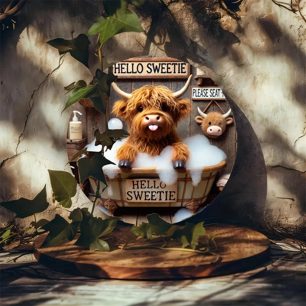 1 Piece 2D Wooden Disc Bathtub Cow 8 Inch Wall Art Bar Cafe Club And Kitchen Home Garden Outdoor Multifunctional Wall Decoration