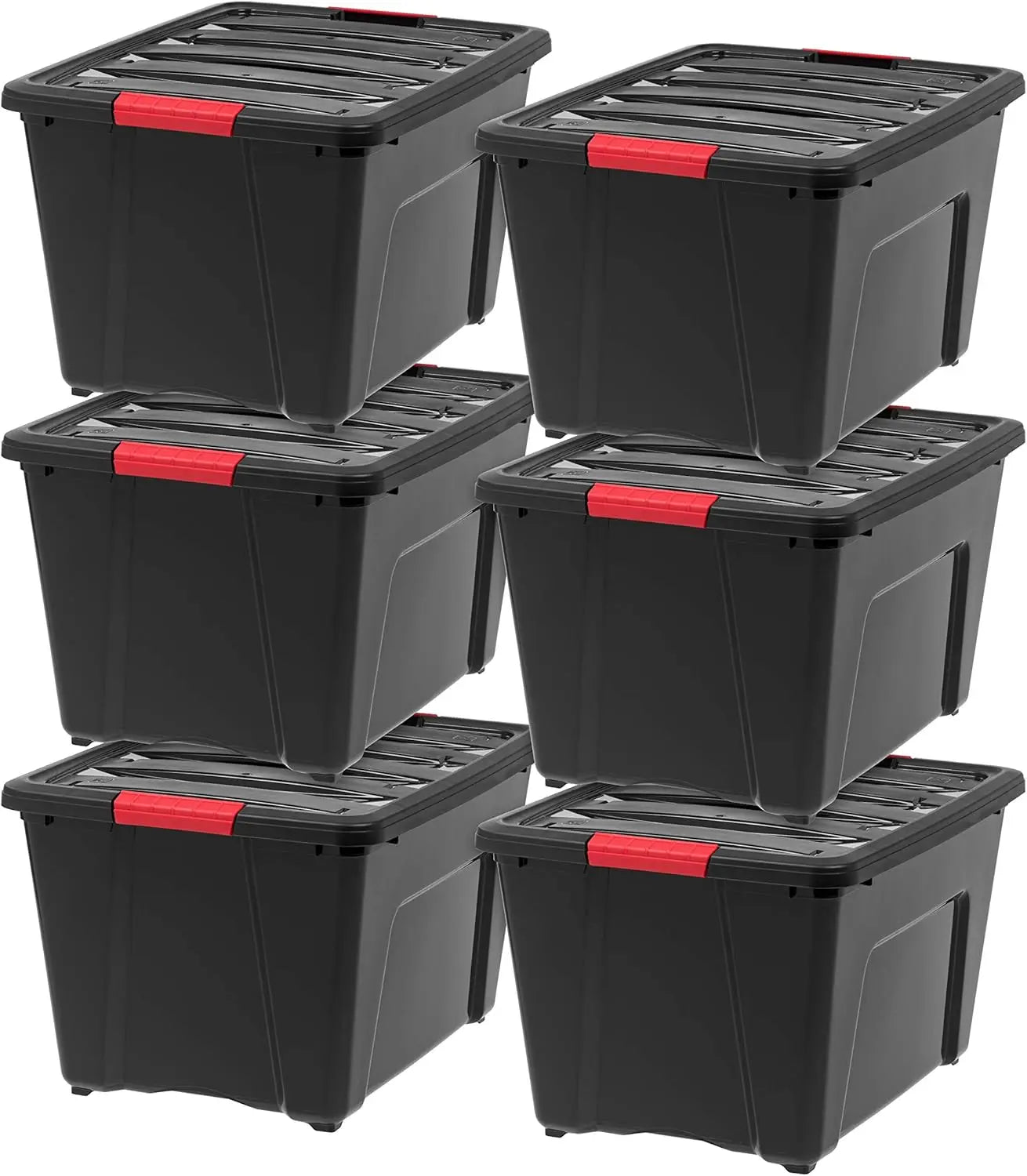 Stackable Plastic Storage Bins with Lids, Latches, Durable Nestable Containers, Secure Pull Handle - Pearl
