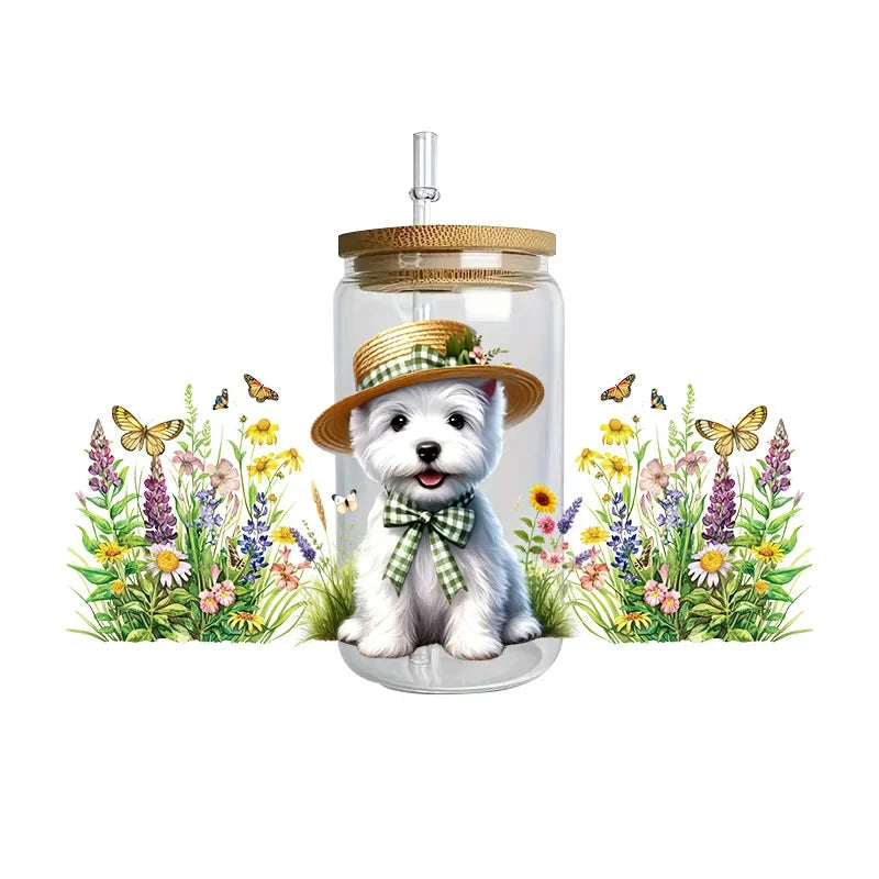 Cute dogs artwork UV 3D transfers UV DTF  stickers 16oz cup wraps