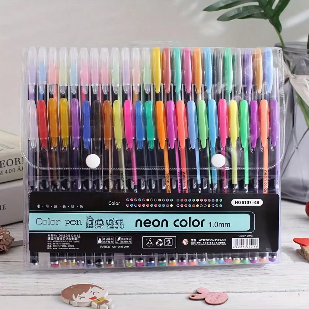 48-Color Sparkle Gel Pen Set with Fine 1.0mm Tip - Vibrant Glitter & Metallic Pens for Journaling, Bullet Planning, Scrapbooking