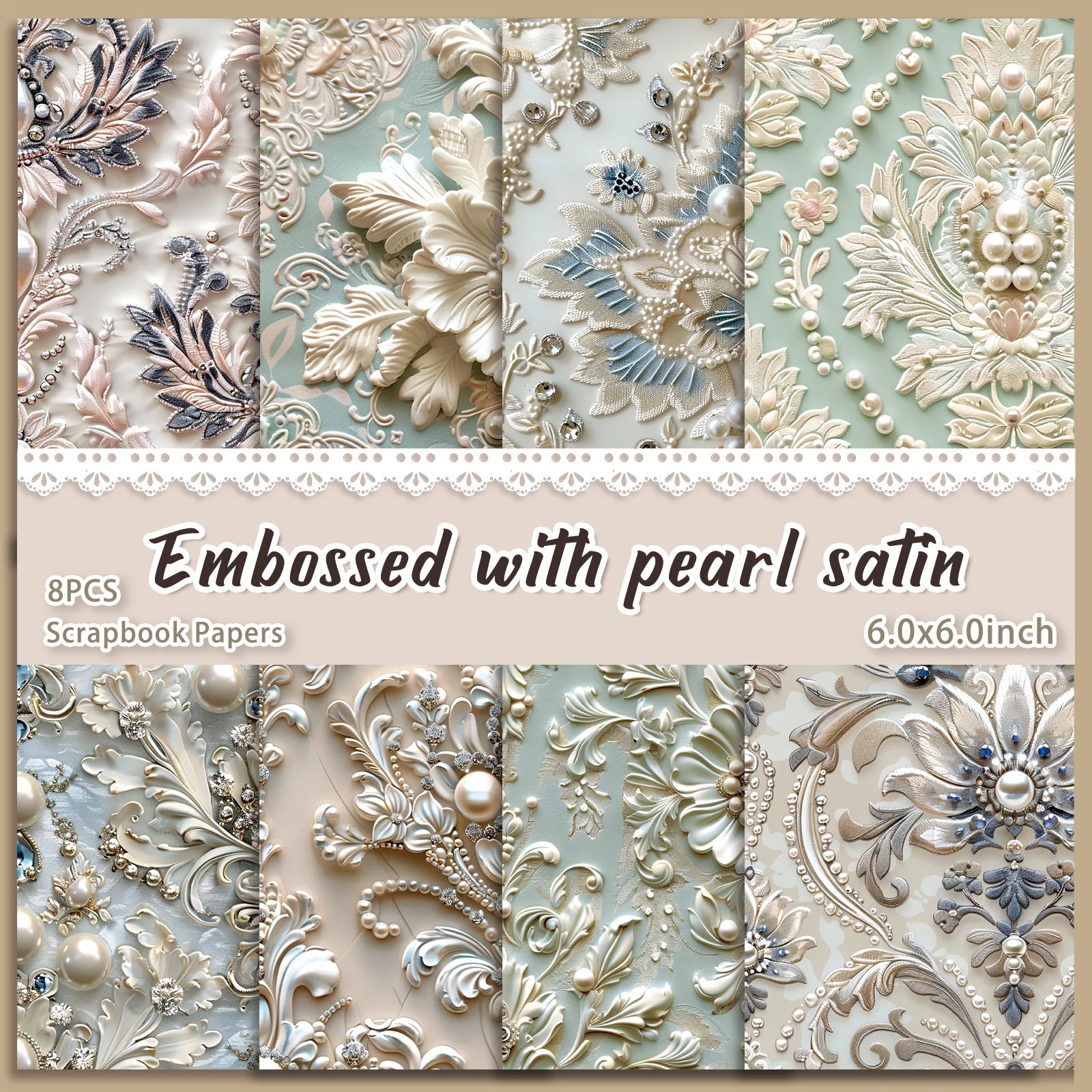 Embossed With Pearl Satin Scrapbook Paper Pad 8 Sheets Art Craft Pattern Paper For Scrapbooking Assorted Festive Designs