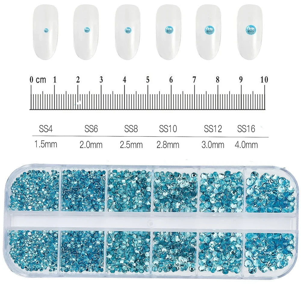 2400pcs+ Shiny Clear Crystal Gems Nail Rhinestones 1.5-4mm Mixed Round Glass Stone