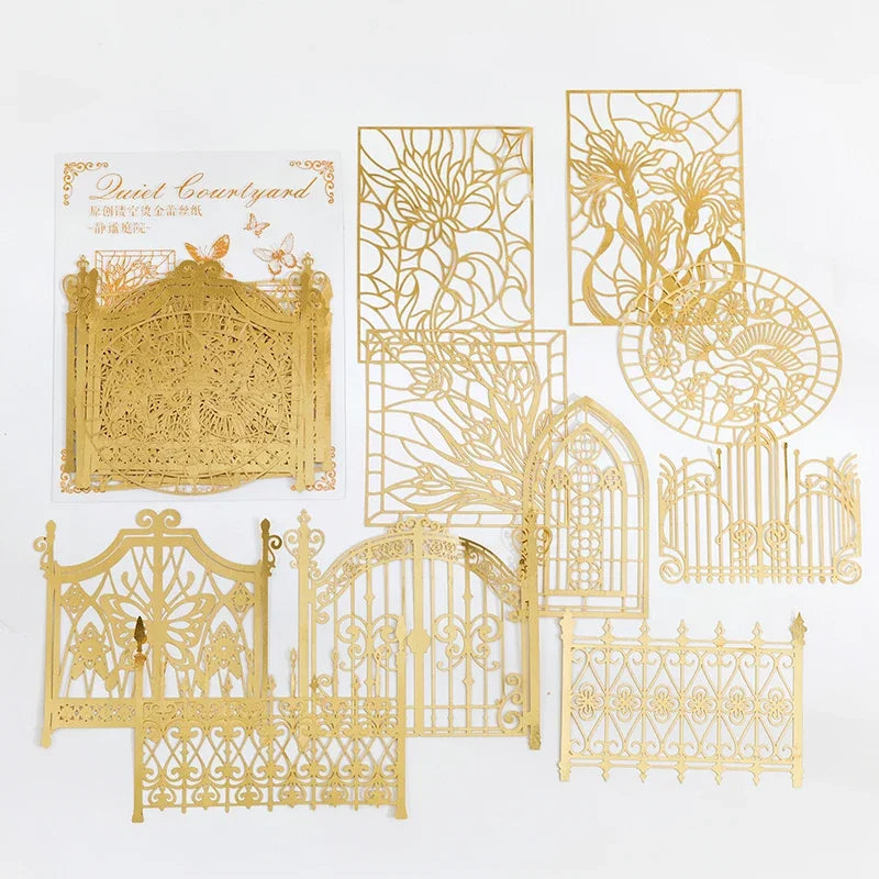 10Pcs Gold Lace Leaf Paper Scrapbook Sticker Die Cut