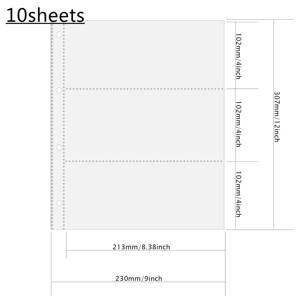 A4 Clear 10 Pcs Photo Album Refill Pages File Protector 4 Hole 6×4 10×15 4 Ring Binder Photocards Postcard Card Notebook