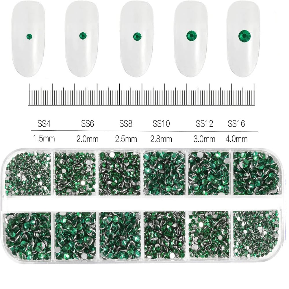 2400pcs+ Shiny Clear Crystal Gems Nail Rhinestones 1.5-4mm Mixed Round Glass Stone
