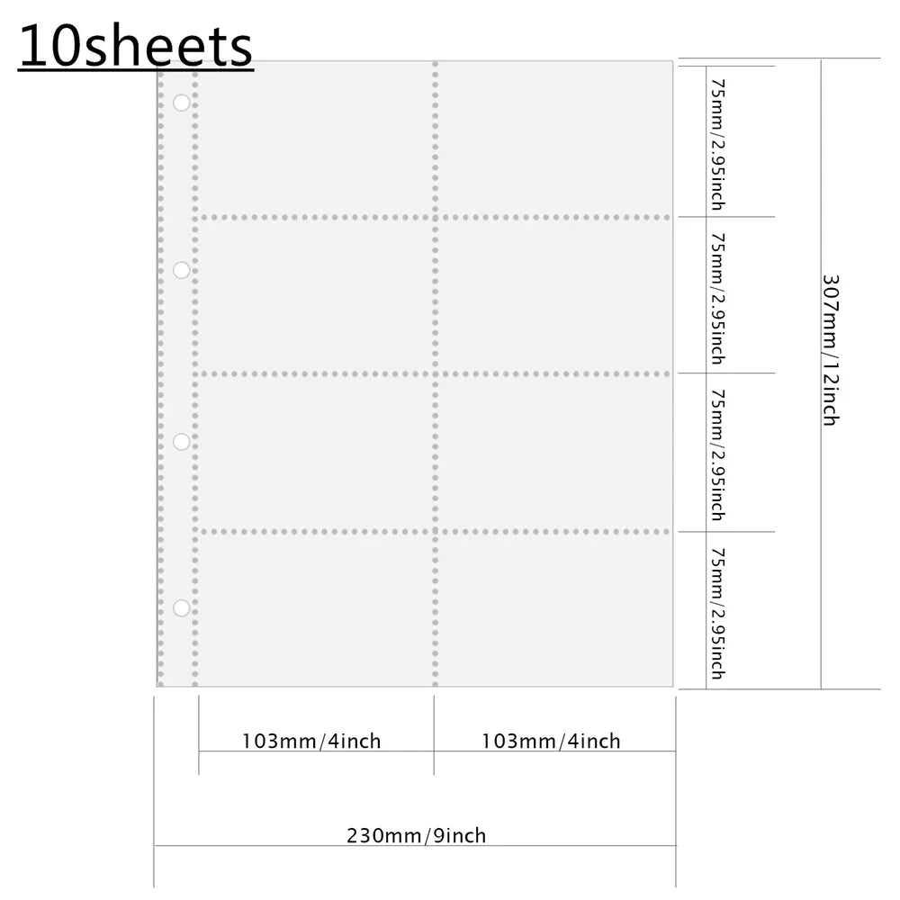 A4 Clear 10 Pcs Photo Album Refill Pages File Protector 4 Hole 6×4 10×15 4 Ring Binder Photocards Postcard Card Notebook