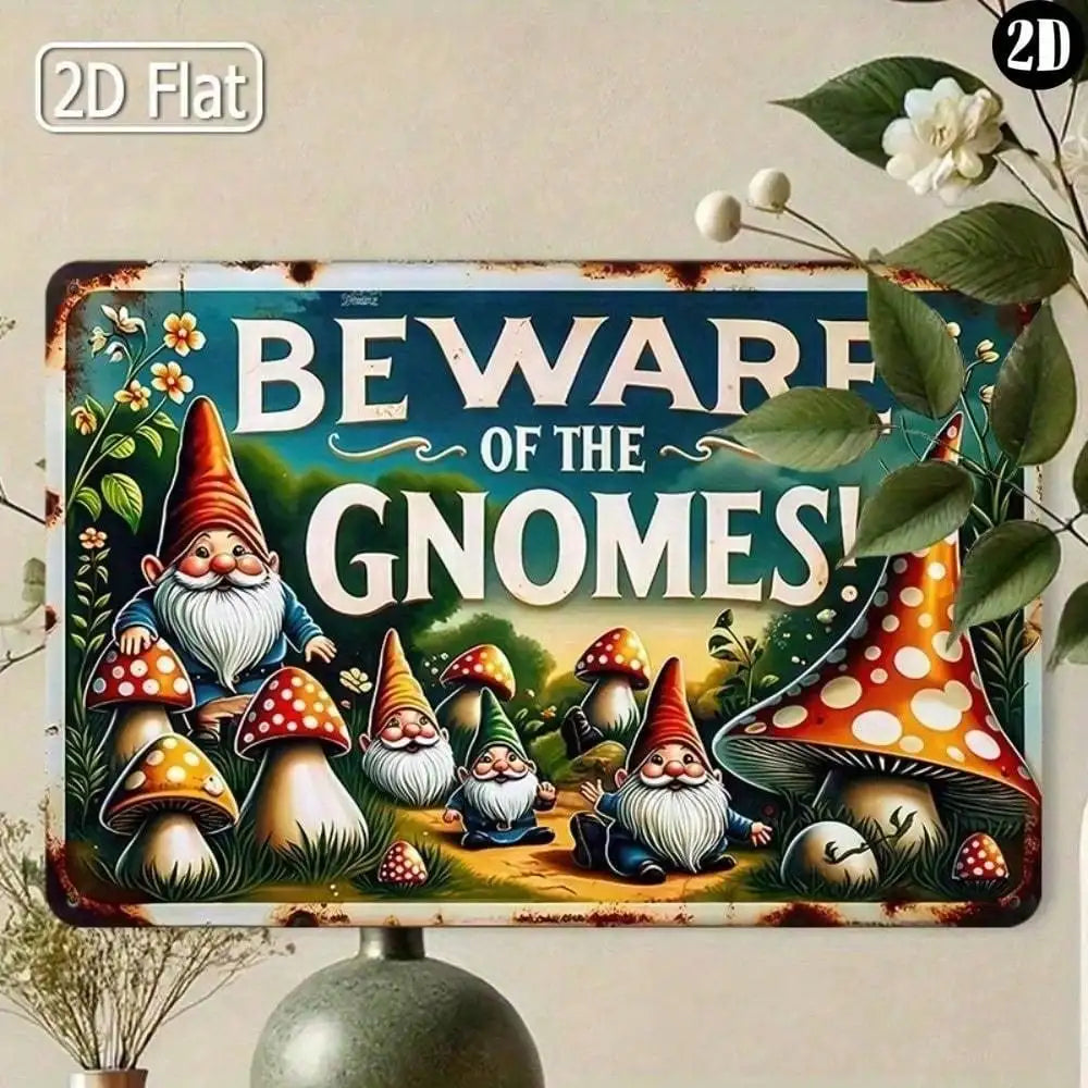 Whimsical Gnome Metal Sign for Garden Outdoor indoor