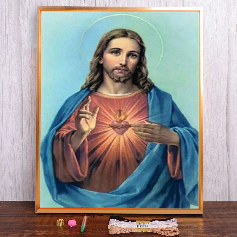 Meian Religion Jesus Portrait Printed 11CT Cross-Stitch DIY Embroidery Full Kit Painting Handicraft Craft Sewing Stamped Jewelry