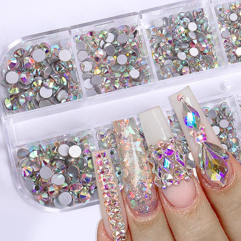 2400pcs+ Shiny Clear Crystal Gems Nail Rhinestones 1.5-4mm Mixed Round Glass Stone