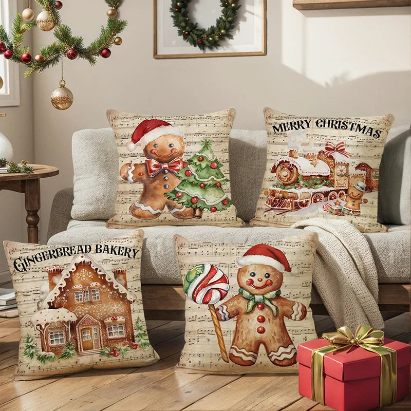 Gingerbread Man Christmas Cushion Cover Pillowcase Christmas Decorations for Home New Year Christmas Decor