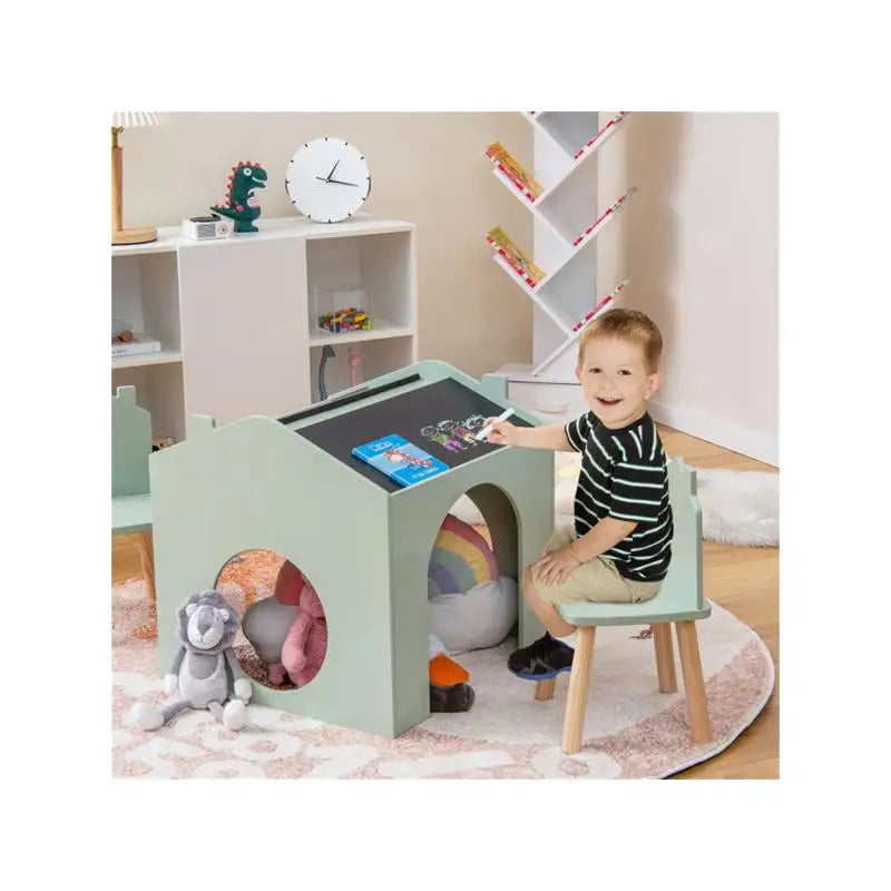 Wooden Kids Table and Chair Set - Inclined Chalkboards with Chalk