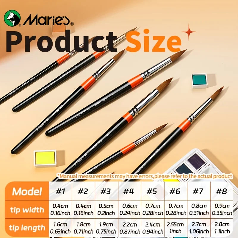 8pcs Round Tips Paint Brushes Set for Watercolor Painting