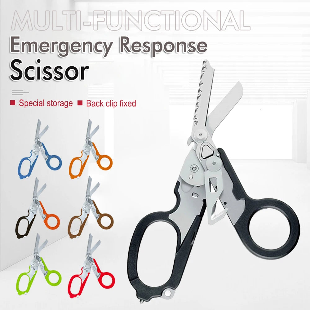 Multifunctional Scissors with Strap Cutter and Glass Breaker with Compatible Holster