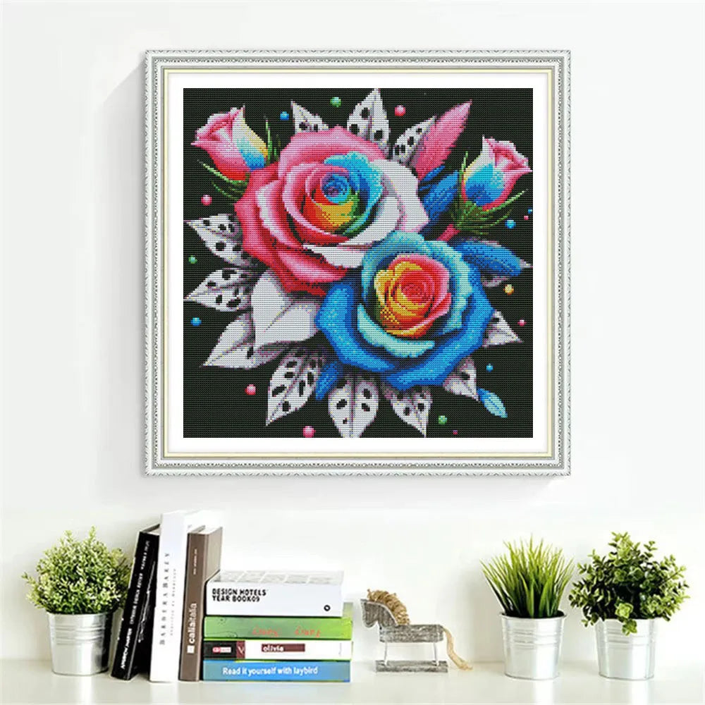 Cross Stitch  Rose Flower Embroidery 11Ct Picture Printed Canvas