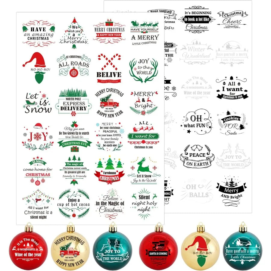 Christmas Ball Stickers Rub on Transfers Labels