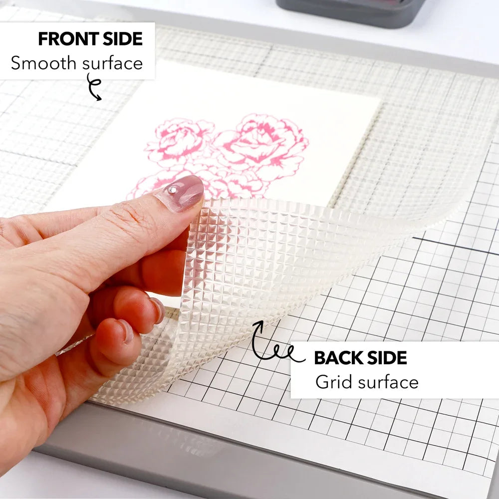 1pc Clear Photopolymer Craft Low Tacky Mat with Etched Grid Low Tack Sticky Mat for DIY Layered Stamping Paper Ink Project