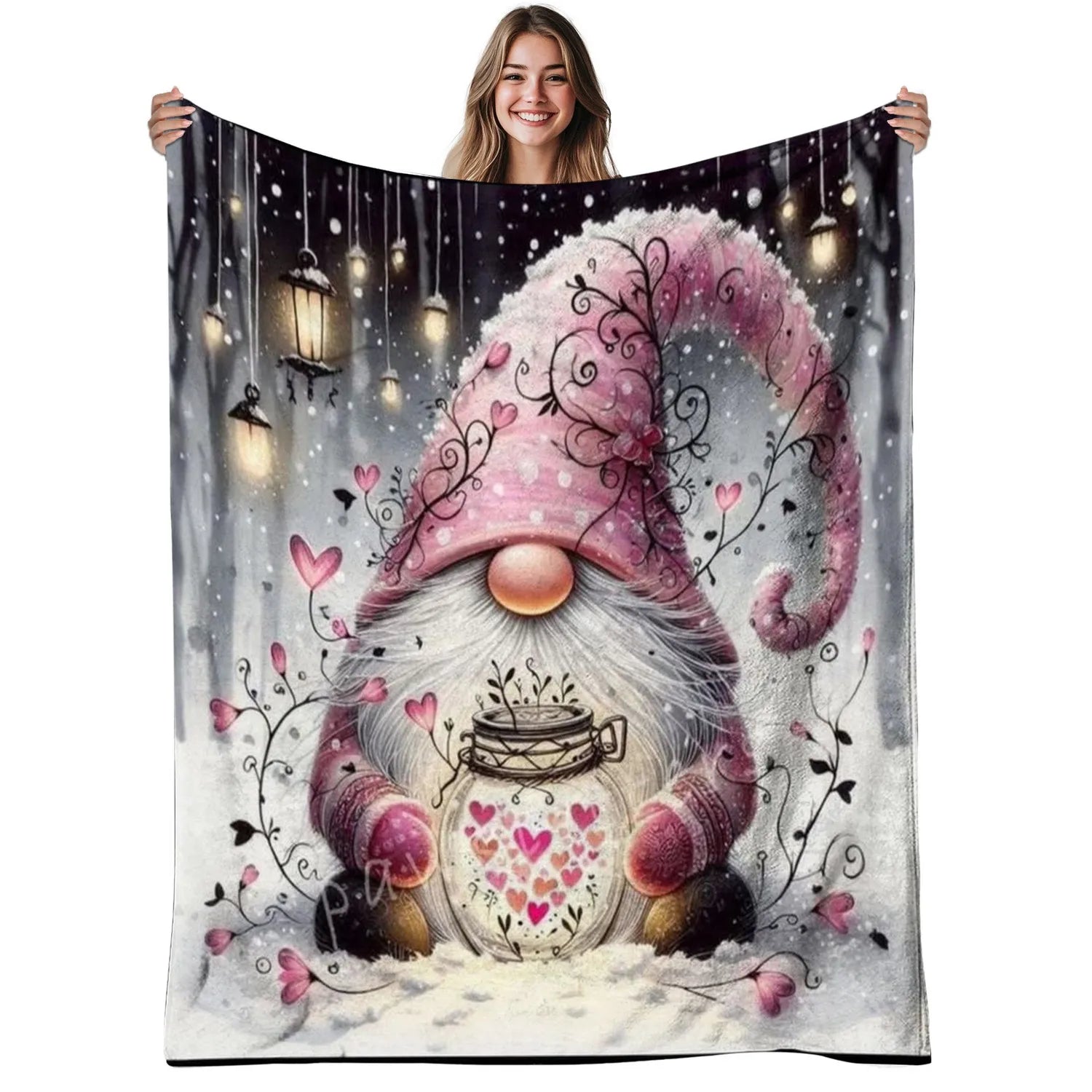 Gnome Love Blanket - Soft Warm 280gsm Holiday Flannel Throw