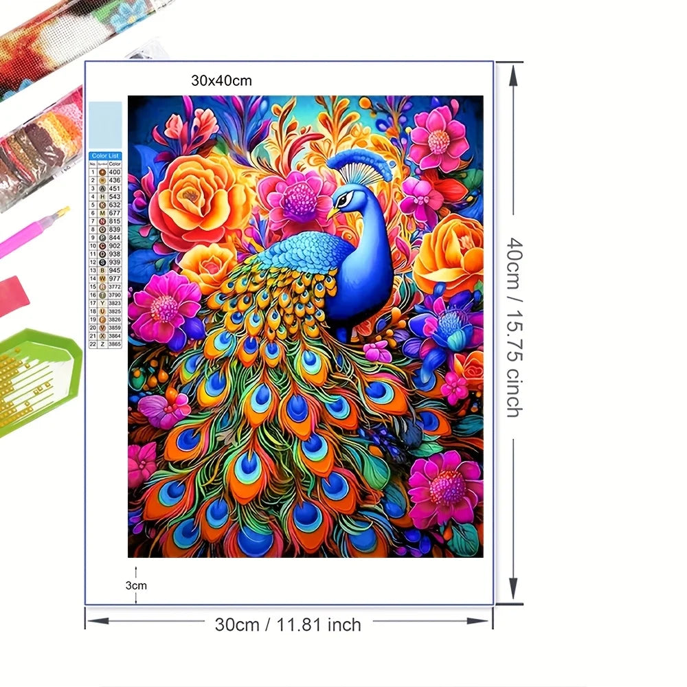 5D DIY Diamond Painting Colorful Peacock 30x40cm Round