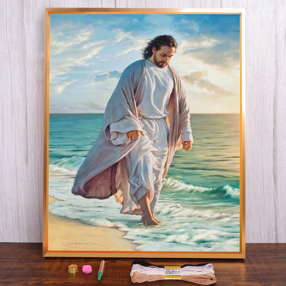 Meian Religion Jesus Portrait Printed 11CT Cross-Stitch DIY Embroidery Full Kit Painting Handicraft Craft Sewing Stamped Jewelry