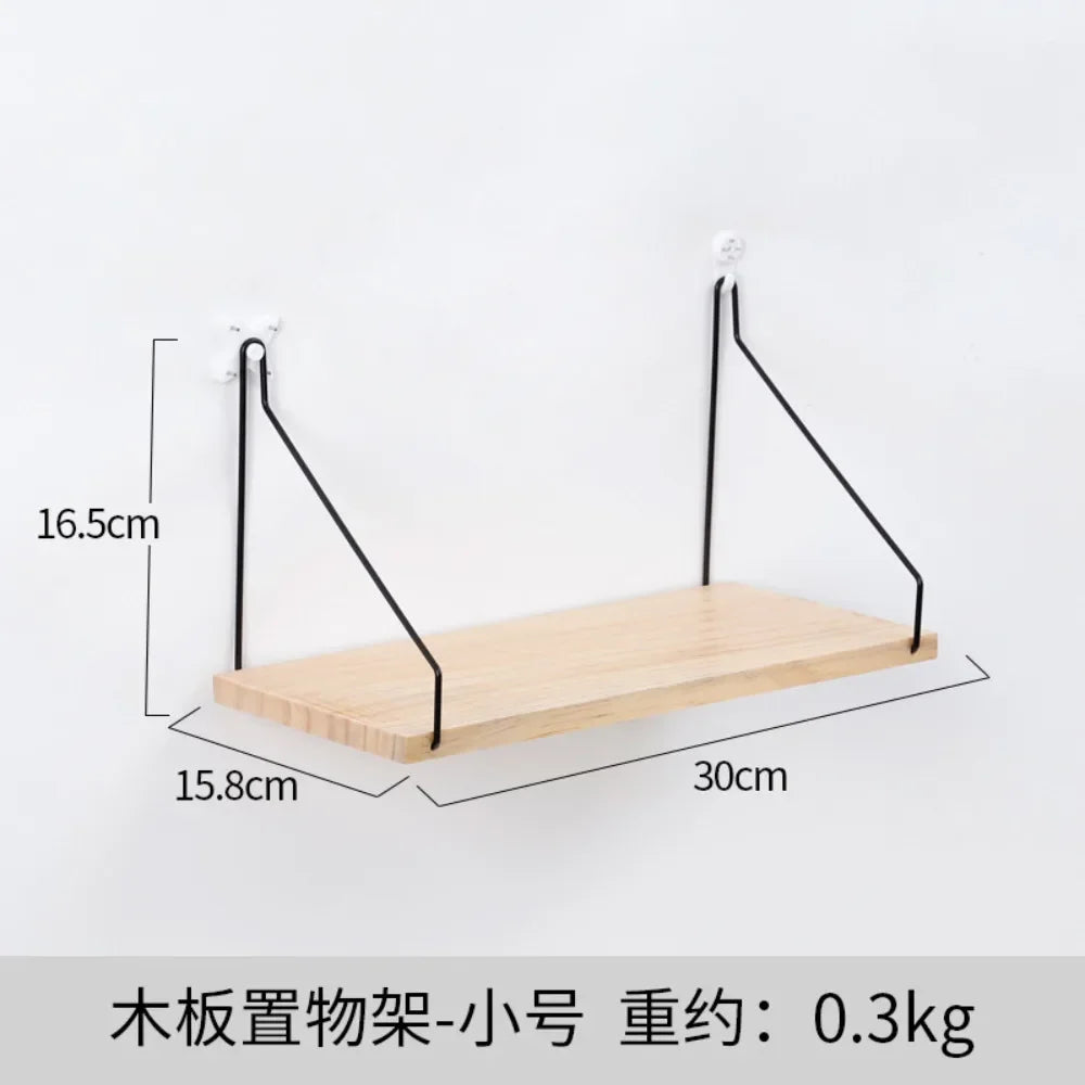 Wooden Iron Wall Shelf  Mounted Storage Rack