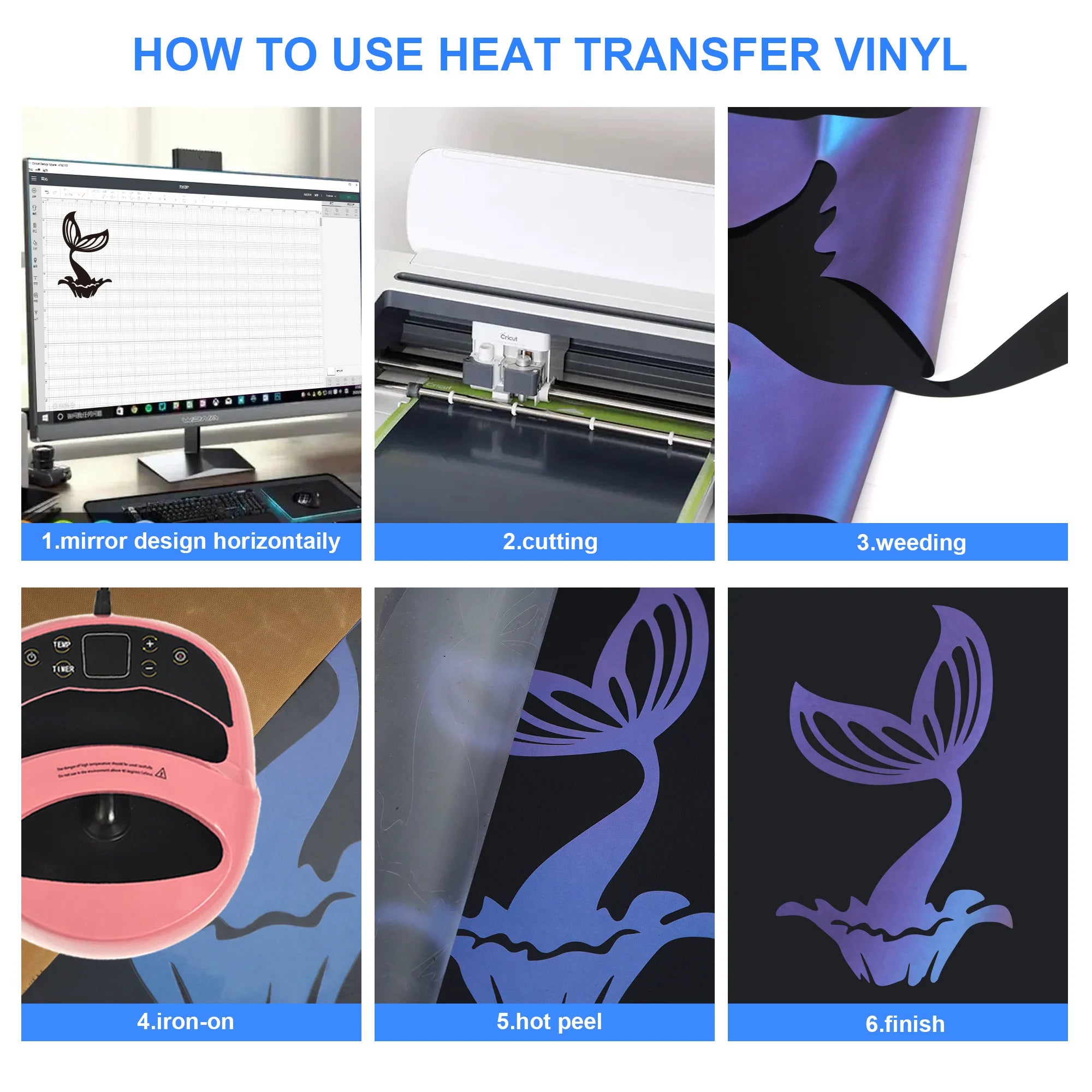 Chameleon PU HTV Vinyl, Iron On Vinyl For All Cutter Machine, Easy to Cut &Weed