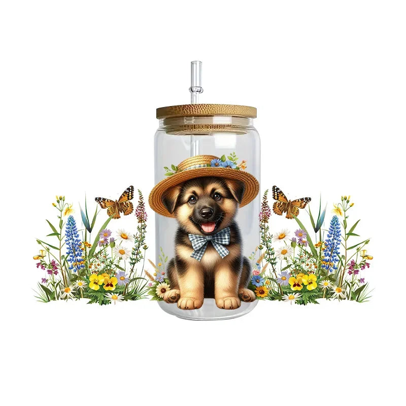 Cute dogs artwork UV 3D transfers UV DTF  stickers 16oz cup wraps
