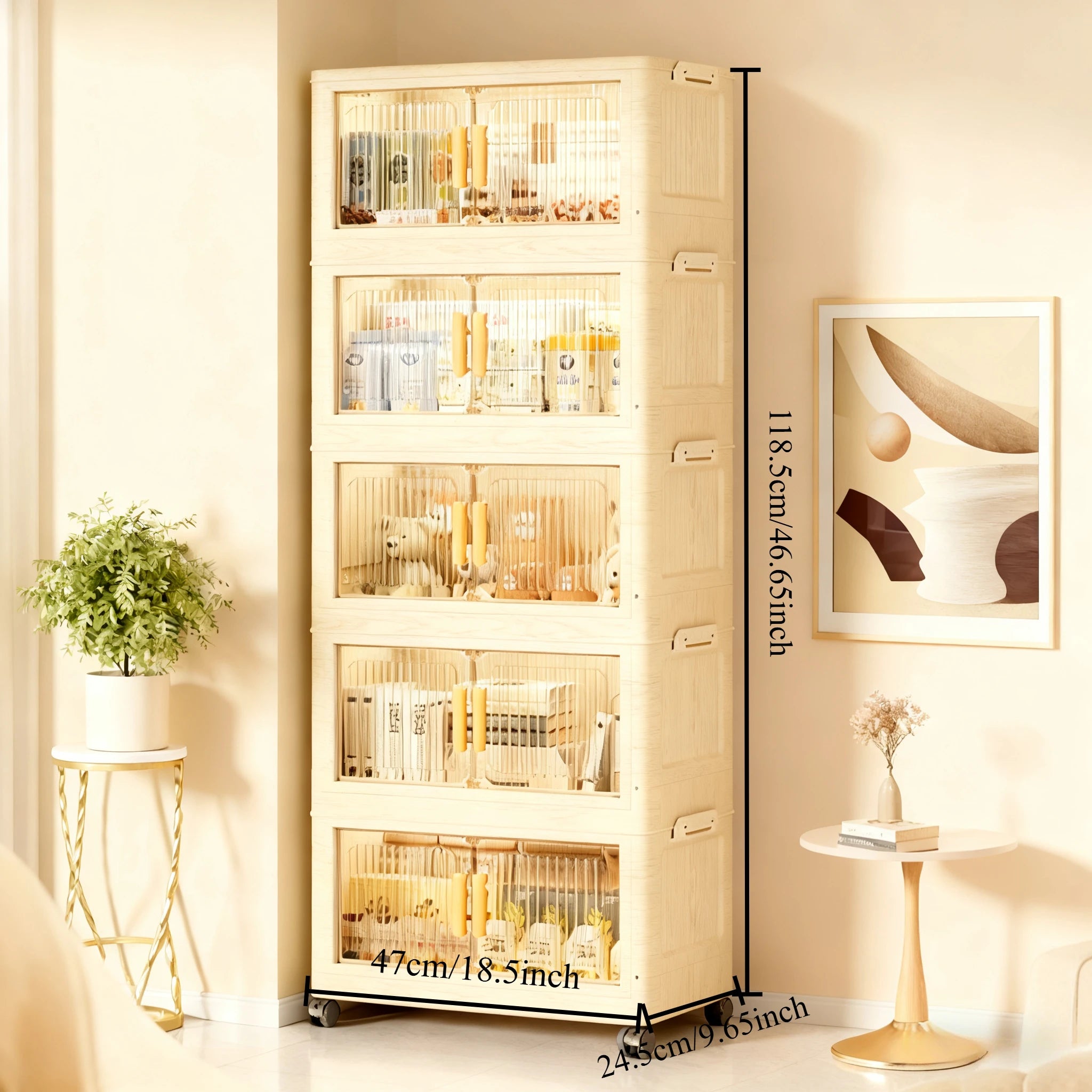 3/4/5-Tier Foldable  Stackable cabinet w/Wheels,