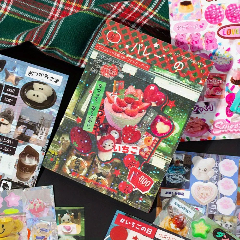 3 types of film cutting sticker books in a retro comic style, DIY planner scrapbook, creative and exquisite sticker books