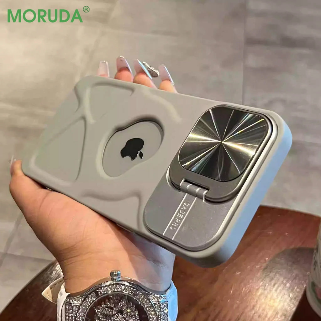 Fashion Logo Hole Magnetic Case for iPhone , Lens Protection Stand For Magsafe Silicone Cover