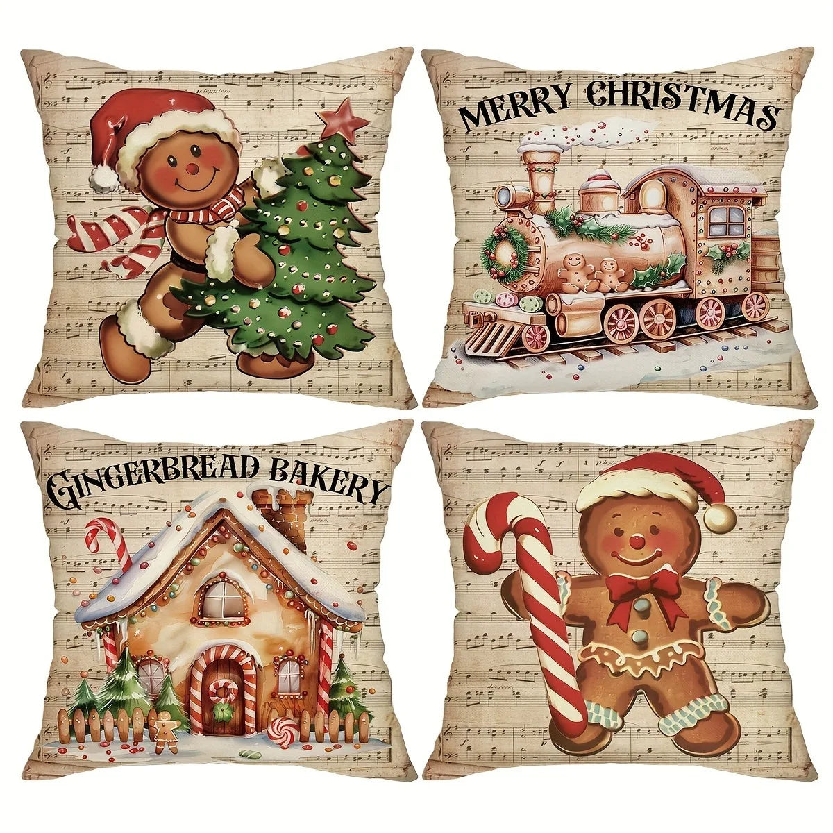 Christmas gingerbread decoration pillowcase New Year gift Christmas train cabin pattern home room decoration sofa cushion cover