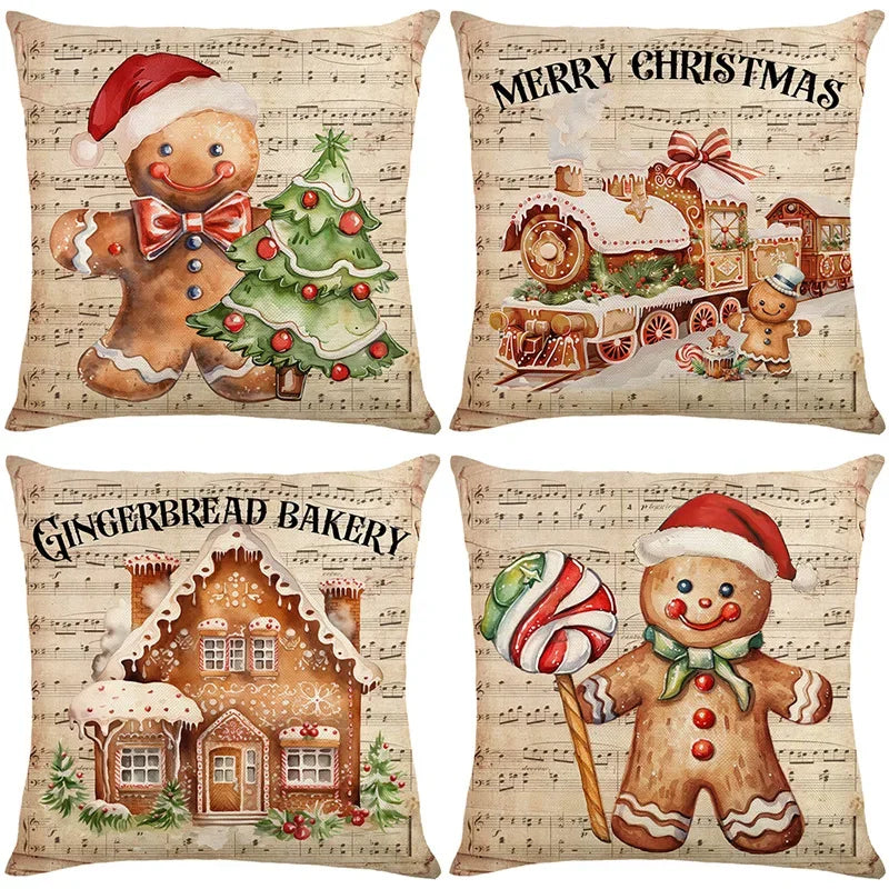 Gingerbread Man Christmas Cushion Cover Pillowcase Christmas Decorations for Home New Year Christmas Decor