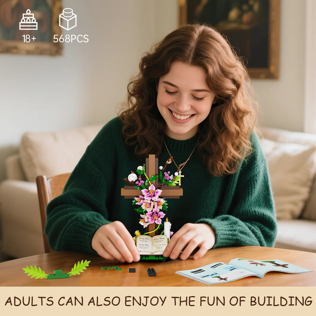 Jesus Cross Flowers Building Blocks Set Easter Bible Themed