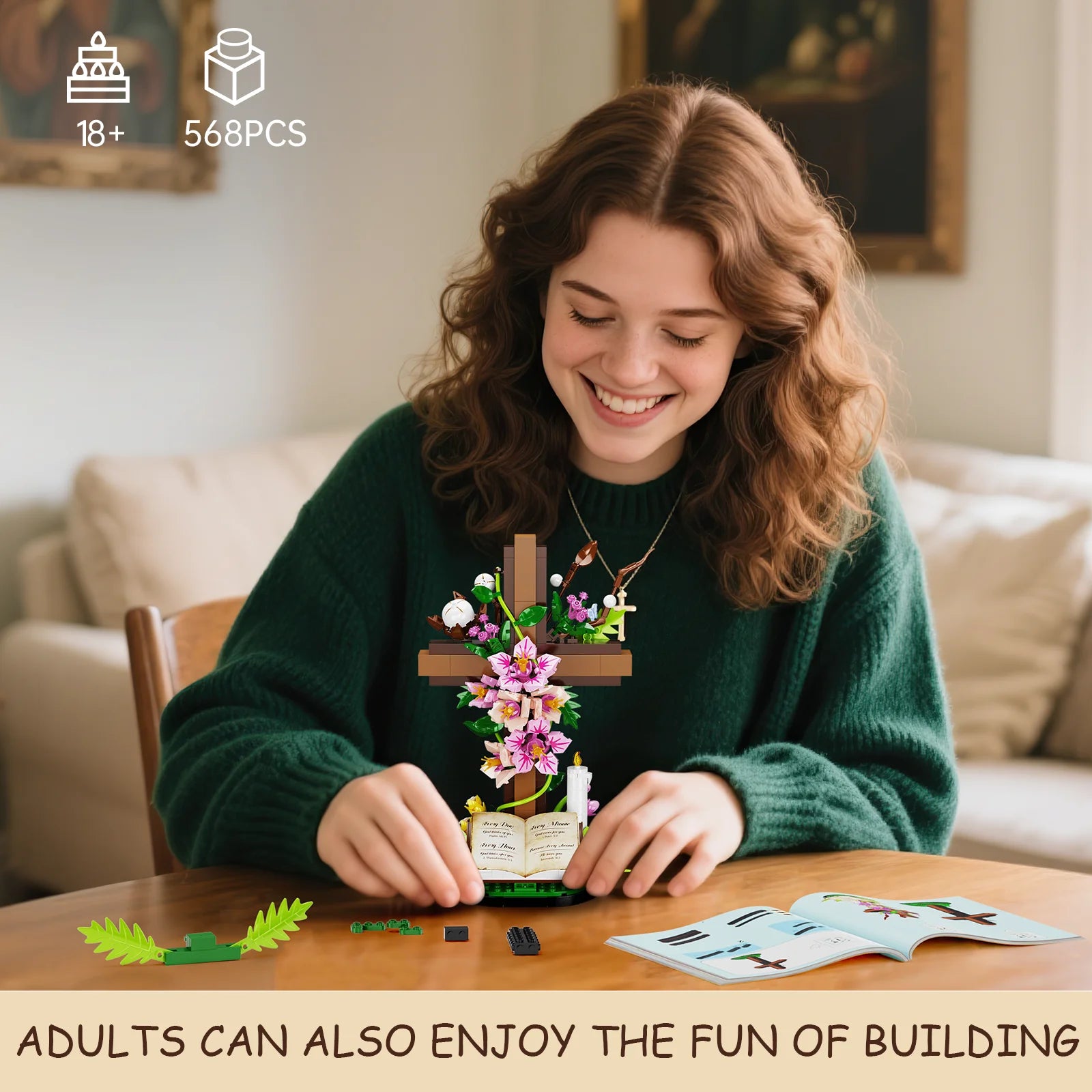 Jesus Cross Flowers Building Blocks Set Easter Bible Themed