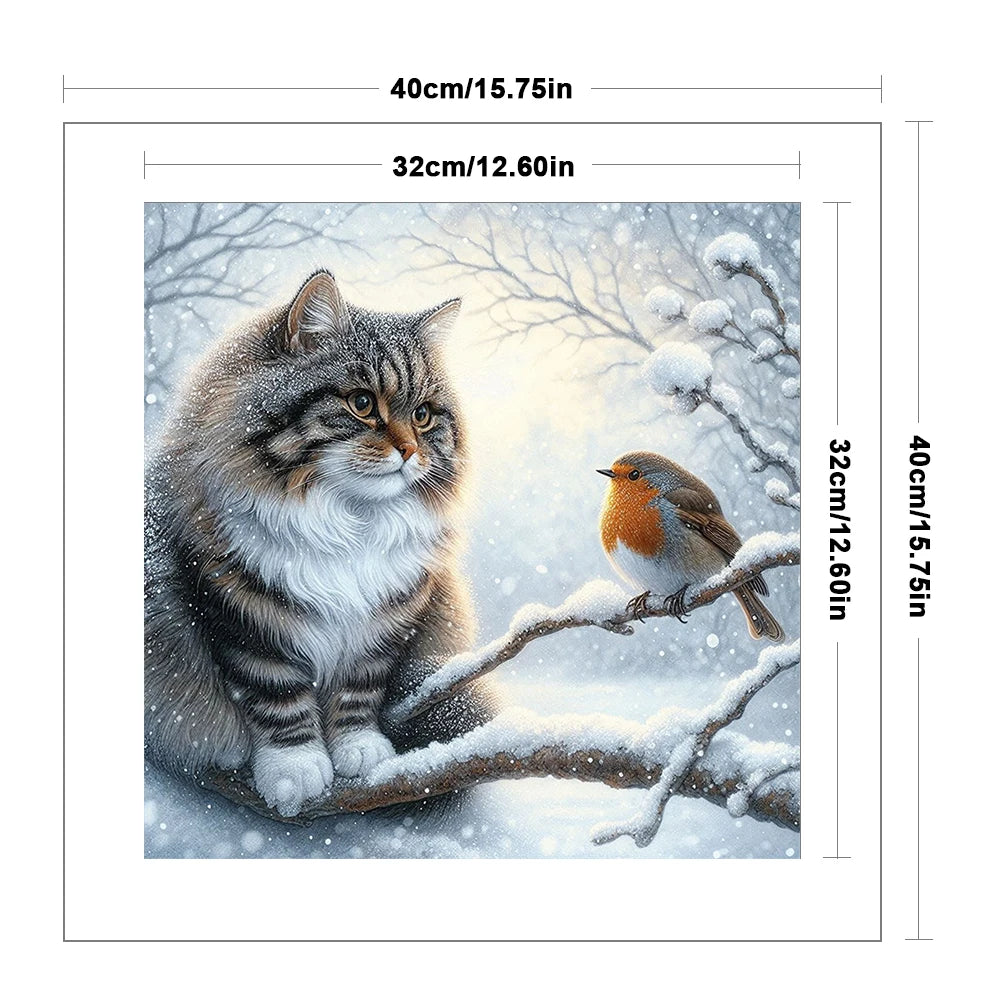 Cat Bird Printed Cross Stitch Kit 40x40cm DIY 11CT Embroidery Craft Set Decor