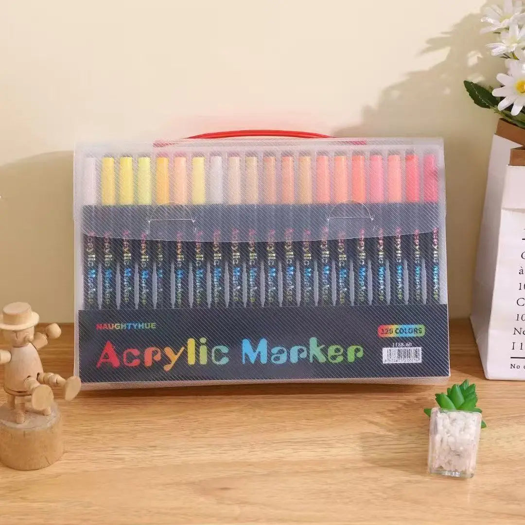 Professional Art Color Acrylic Paint Markers, Dual-Tip Fine and Brush Tip Pens,