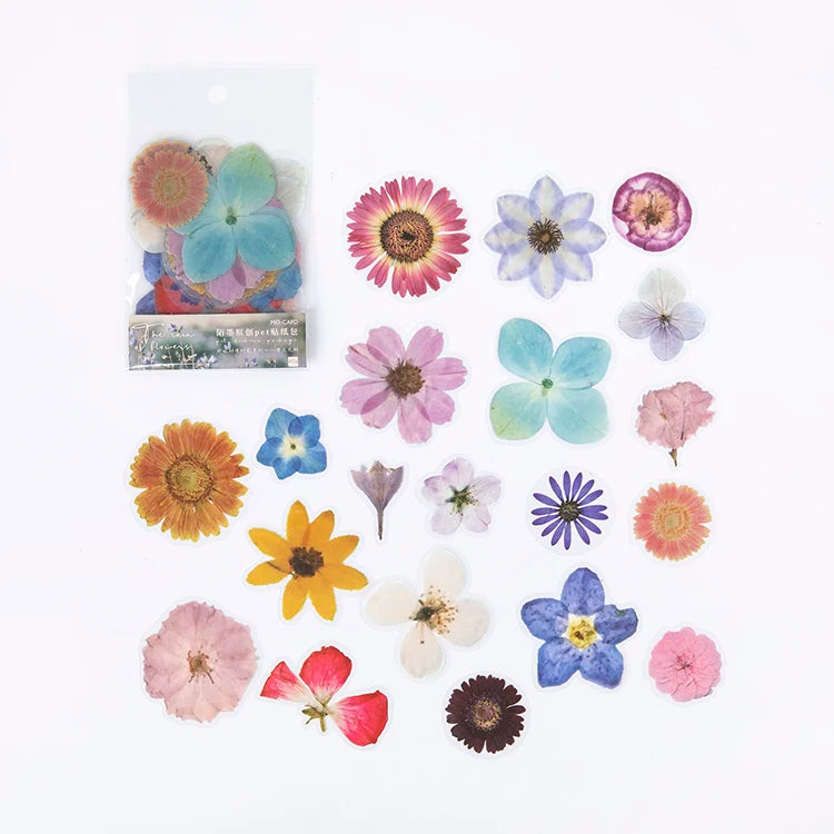 40pcs/pack PET Transparent Flowers Stickers Scrapbooking Junk Journal Flowers Sticker Stationery Supplies