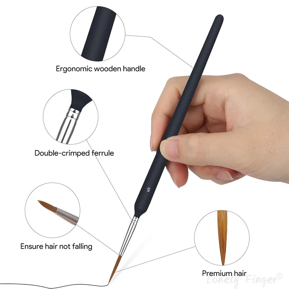 11Pcs Black Detail Paint Brushes, Fine Tip Pain Brush