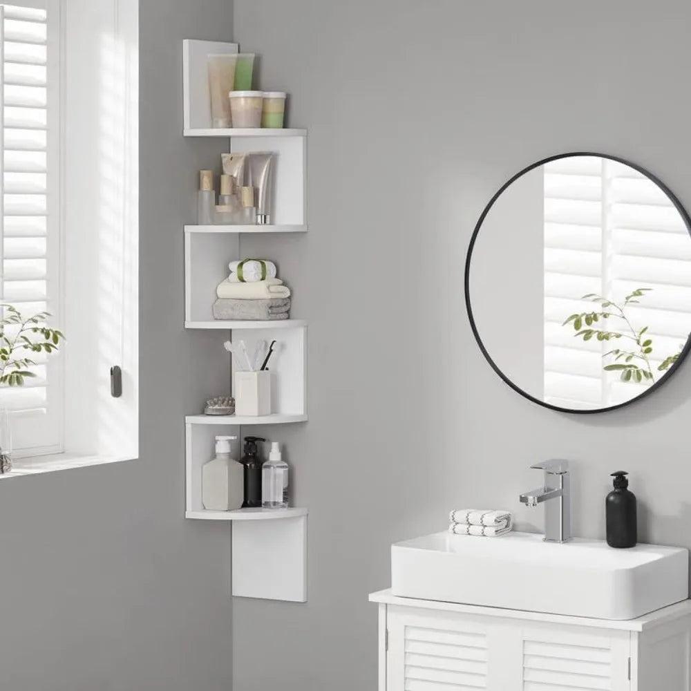 5-Tier Floating Corner Shelf, Wall Mounted Storage
