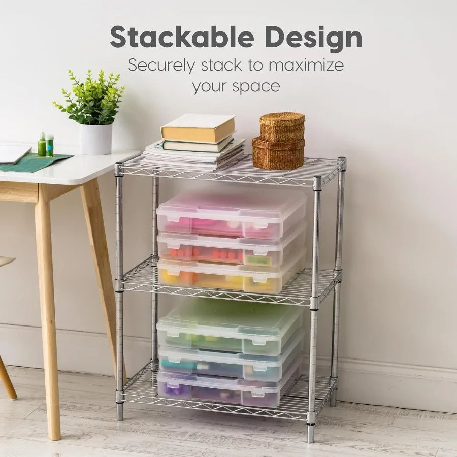 12 x 12 Paper 6-Pack Thick Portable Plastic Scrapbook Paper Storage Cases with handles