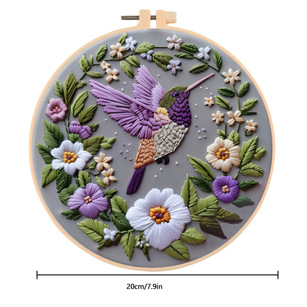 Floral Bird Animal Wreath Design Mixed Color Threads Needles And Instructions For All Crafting Embroidery Kits With Hoop