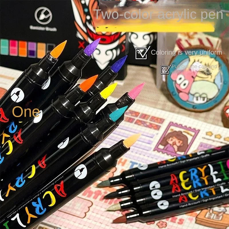 Professional Art Color Acrylic Paint Markers, Dual-Tip Fine and Brush Tip Pens,